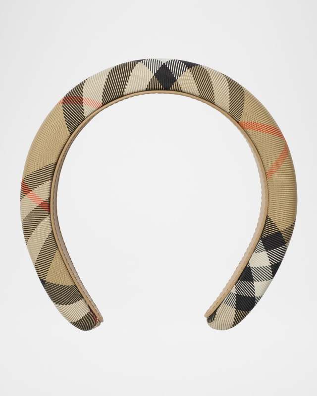 Girl's Check Headband with Leather Lining